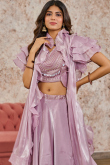 Lavender Purple Tissue Silk Embroidered A-Line Style Lehenga