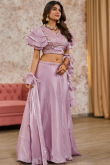 Lavender Purple Tissue Silk Embroidered A-Line Style Lehenga