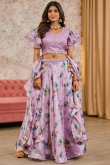 Lavender Purple Tissue Silk Floral Print A-Line Style Lehenga