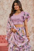 Lavender Purple Tissue Silk Floral Print A-Line Style Lehenga