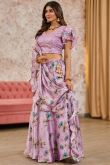 Lavender Purple Tissue Silk Floral Print A-Line Style Lehenga