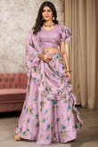 Lavender Purple Tissue Silk Floral Print A-Line Style Lehenga