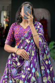 Light Purple Tussar Silk Printed Flared Style Chaniya Choli