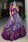 Light Purple Tussar Silk Printed Flared Style Chaniya Choli