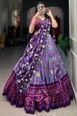 Light Purple Tussar Silk Printed Flared Style Chaniya Choli