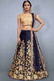 Navy Blue Silk Lehenga with Silk Choli and Net Dupatta