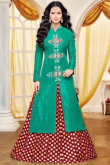 Jacquard Lehenga With Green Silk Choli