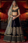 Blue Velvet Lehenga with Velvet Choli