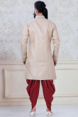 Light Beige Brocade Men Sherwani With Dhoti