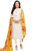 Light Beige Chanderi Silk Woven Zari Churidar Suit