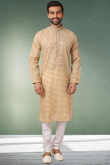 Light Beige Cotton Printed Men Kurta Churidar