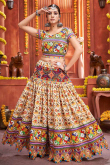 Light Beige Cotton Silk Printed Lehenga