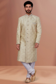 Light Beige Dupion Silk Embroidered Men Sherwani