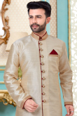 Light Beige Dupion Silk Men Sherwani With Churidar