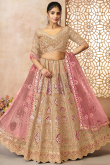Light Beige Embroidered Silk Blend Flared Style Lehenga
