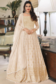 Embroidered Light Beige Anarkali Suit with Lace Border Dupatta