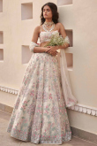 Light Beige Georgette Embroidered Panelled Style Lehenga 