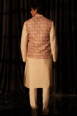 Light Beige Jacket Style Viscose Men's Plain Kurta Pajama 