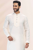 Light Beige Linen Cotton Straight Cut Men's Kurta Churidar
