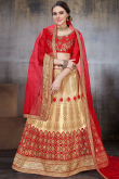 Net Light Beige Dori Embroidered Wedding Wear Lehenga