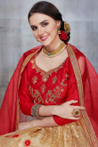 Net Light Beige Dori Embroidered Wedding Wear Lehenga
