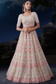 Light Beige Net Embroidered Wedding Wear Lehenga
