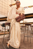 Light Beige Poly Viscose Woven Saree
