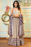 Light Beige Printed Satin Flared Style Lehenga