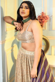 Light Beige Printed Satin Flared Style Lehenga