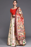 Light Beige Printed Silk A Line Style Lehenga