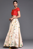 Light Beige Printed Silk A Line Style Lehenga