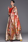 Light Beige Printed Silk A Line Style Lehenga