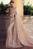 Light Beige Sequins Embroidered Georgette Bollywood Style Saree 