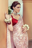 Light Beige Sequins Embroidered Georgette Bollywood Style Saree 