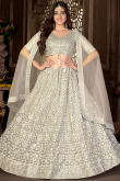 Light Beige Sequins Embroidered Net A-line Lehenga 