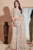 Light Beige Sequins Embroidered Net Light Weight Saree