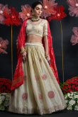Light Beige Silk Blend Lehenga With Gota Patti Work For Wedding