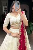 Light Beige Silk Blend Lehenga With Zari Work For Festival