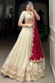 Light Beige Silk Blend Lehenga With Zari Work For Festival