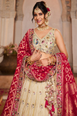 Light Beige Silk Blend Lehenga with Zari Work for Wedding & Sangeet Look