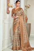 Light Beige Silk Blend Printed Broad Border Saree
