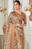 Light Beige Silk Blend Printed Broad Border Saree