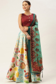 Light Beige Silk Digital print A-Line Style Lehenga
