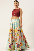 Light Beige Silk Digital print A-Line Style Lehenga