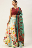 Light Beige Silk Digital print A-Line Style Lehenga