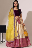 Light Beige Silk Embroidered A Line Lehenga 