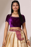Light Beige Silk Embroidered A Line Lehenga 