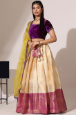 Light Beige Silk Embroidered A Line Lehenga 