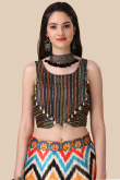 Light Beige A-Line Lehenga with Black Dupatta & Sequin Work