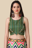 Halter Neck Beige Silk Lehenga with Sea Green Dupatta